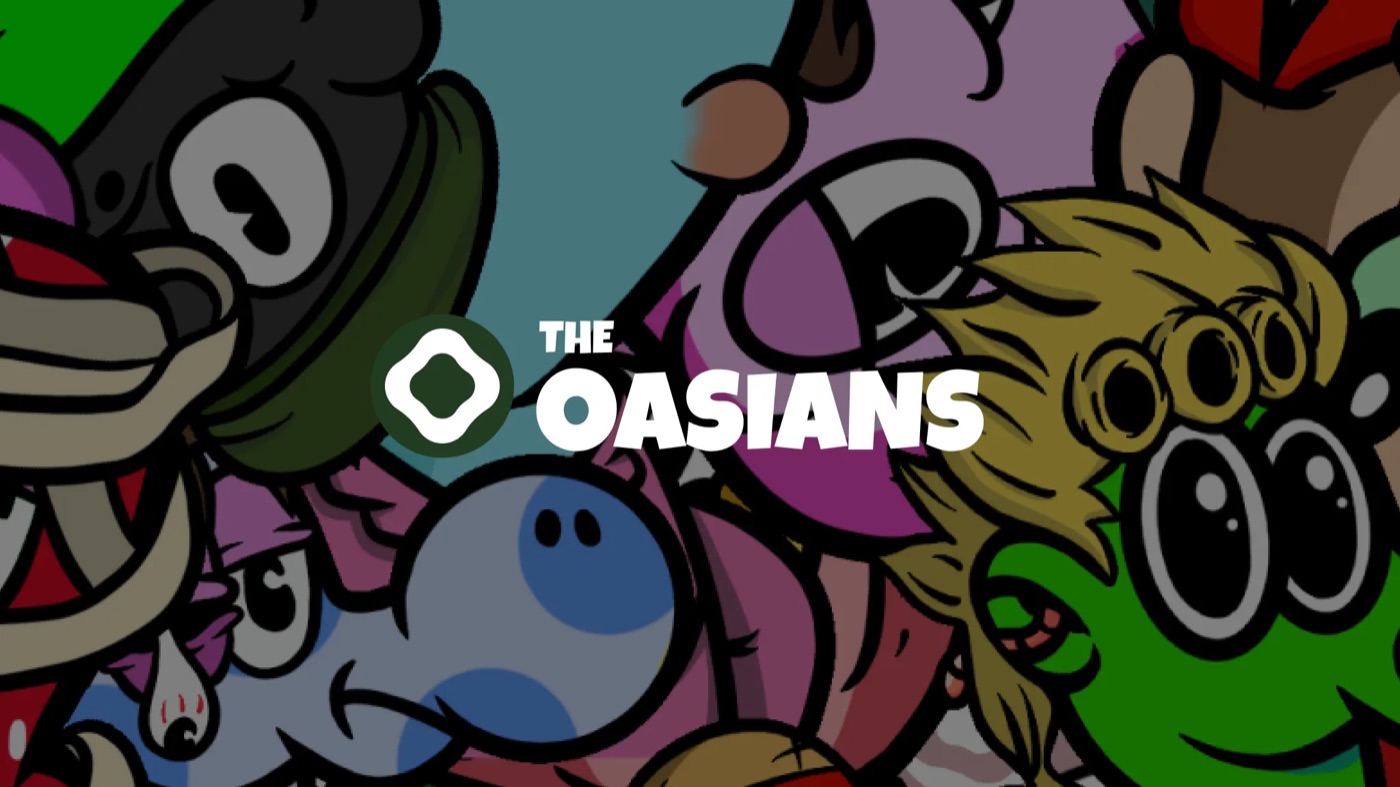 The Oasians cover art: the studio logo over a crowd of cartoon characters
